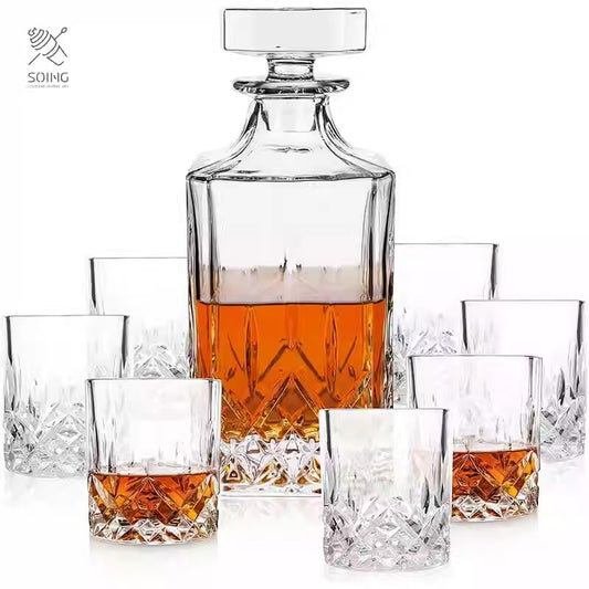 Reserve 750ml Spirit Decanter With Crystal Glasses - Classic Square Design