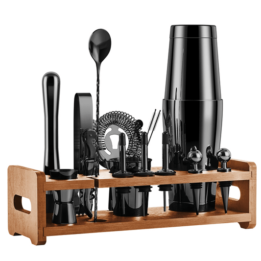 SOING Boston Bartender Kit With Stylish Bamboo Original Stand (Black)