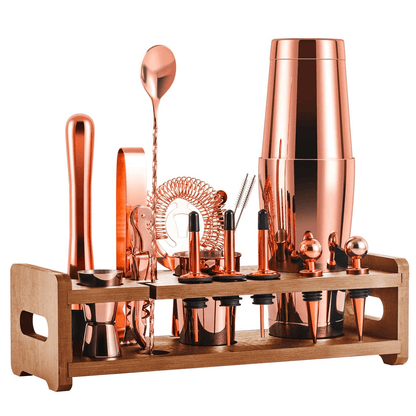 SOING Boston Bartender Kit With Stylish Bamboo Original Stand (Rose Copper)