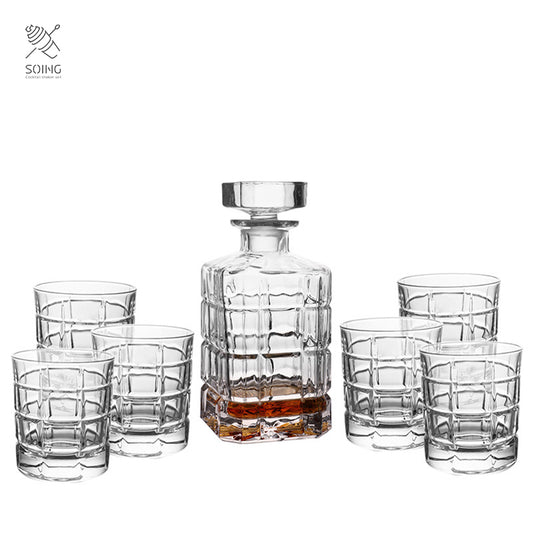 Reserve 750ml Spirit Decanter With Crystal Glasses - Square Geometric Design