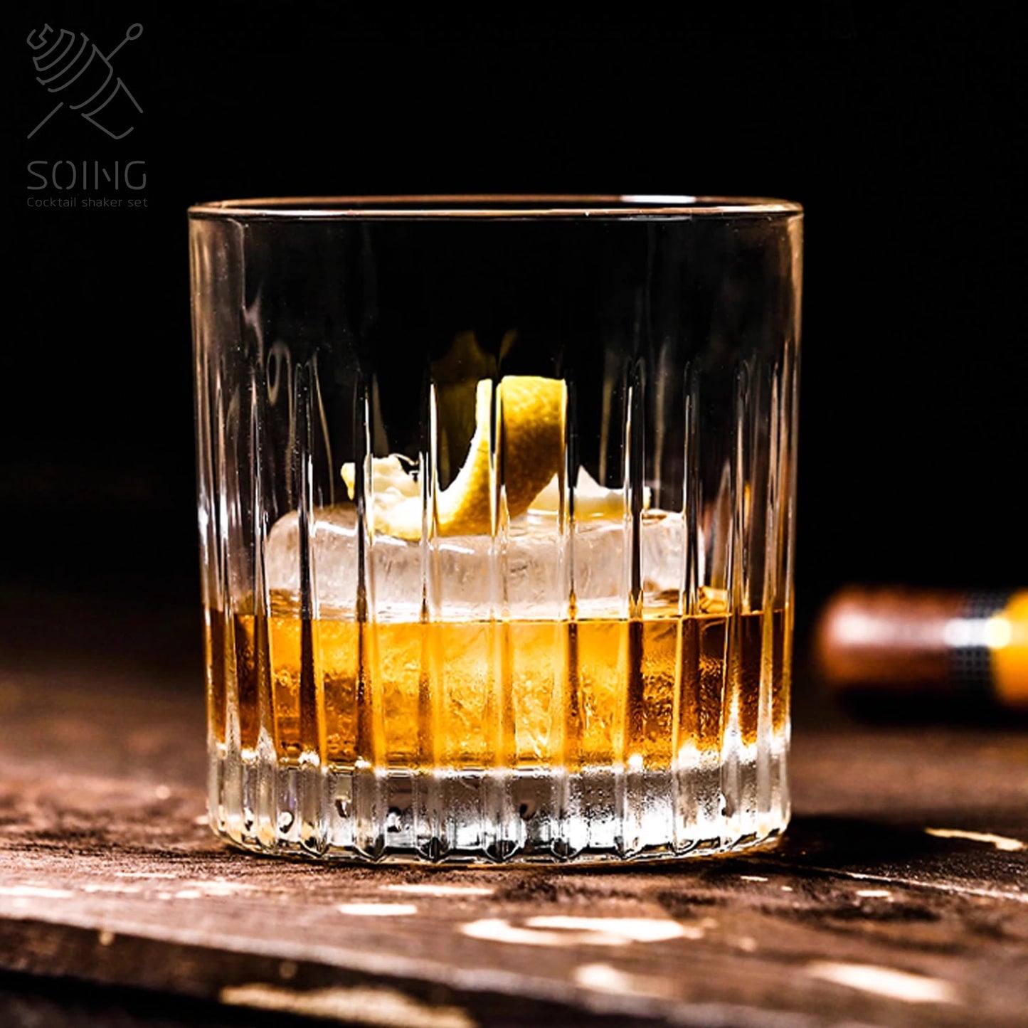 Old Fashioned Striped Crystal Whiskey Glass - 370ML