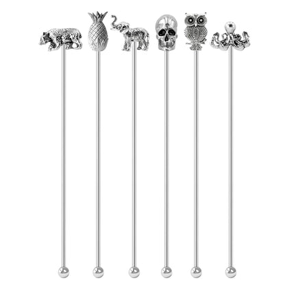 7.5" SWIZZLE STICKS STAINLESS STEEL STIRRERS SET OF 6