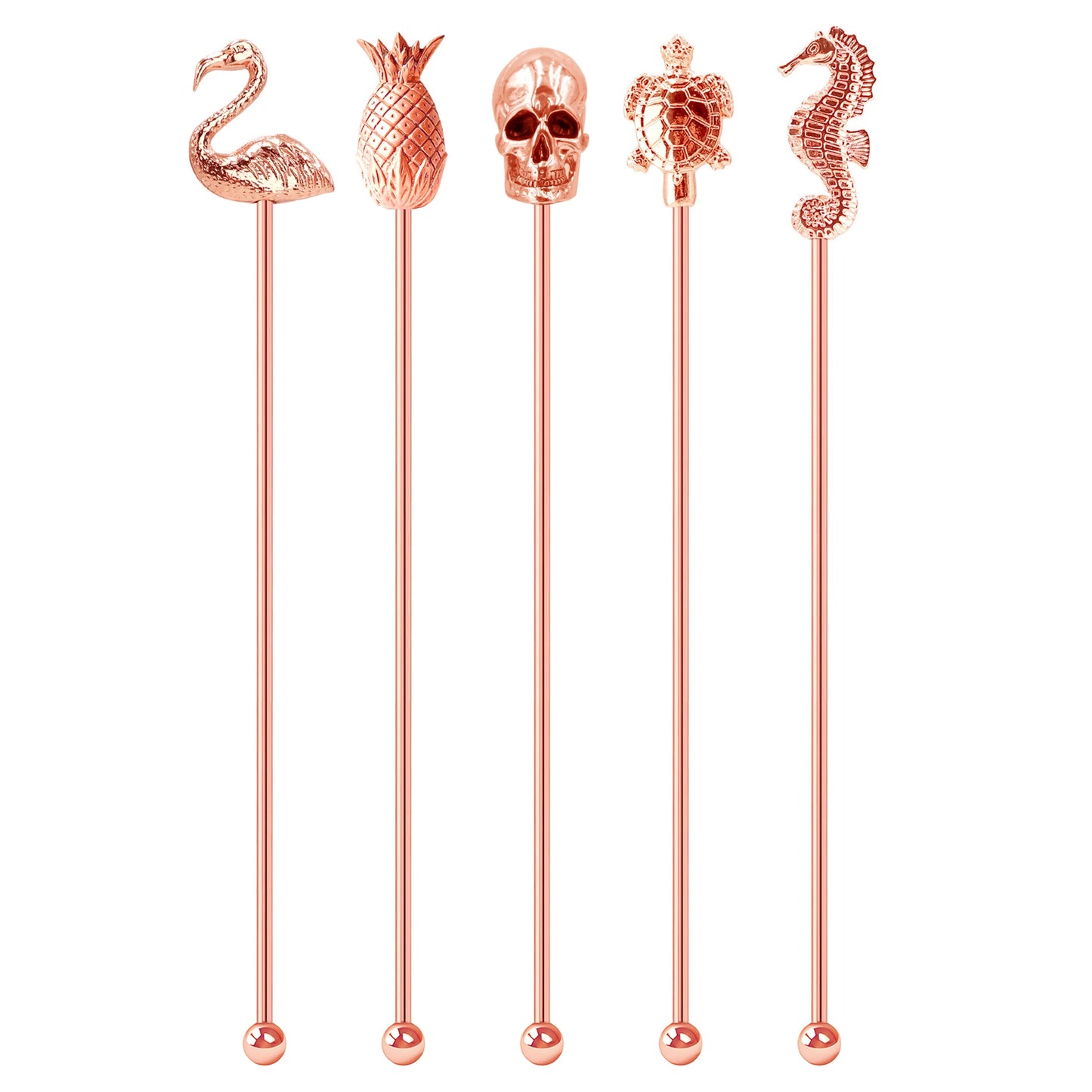 SOING 7.5" COPPER SWIZZLE STICKS STAINLESS STEEL STIRRERS SET OF 5