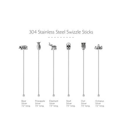 7.5" SWIZZLE STICKS STAINLESS STEEL STIRRERS SET OF 6