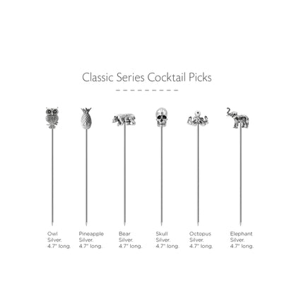 SOING SILVER STAINLESS STEEL COCKTAIL PICKS 6 PCS