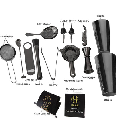 Soing 15-Piece Boston Bartender Kit (Black)