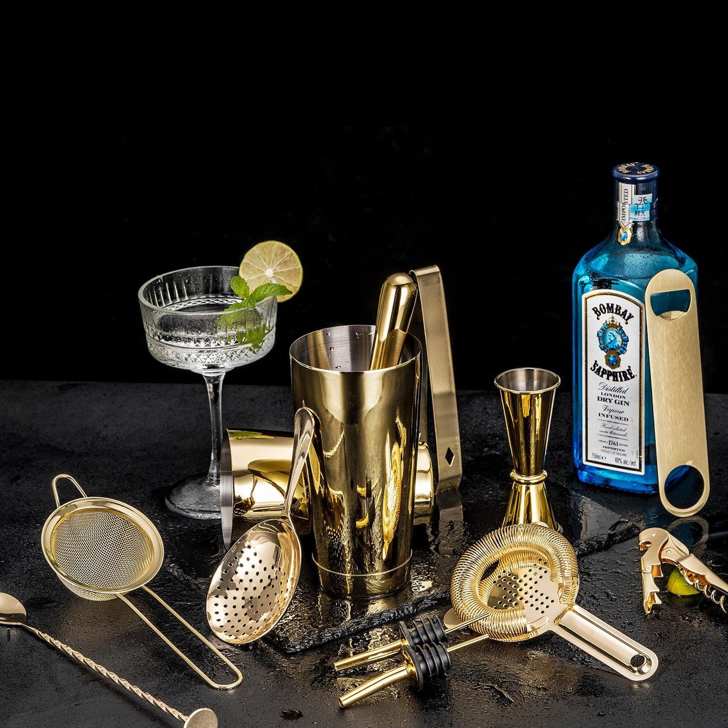 Soing 15-Piece Boston Bartender Kit (Gold)