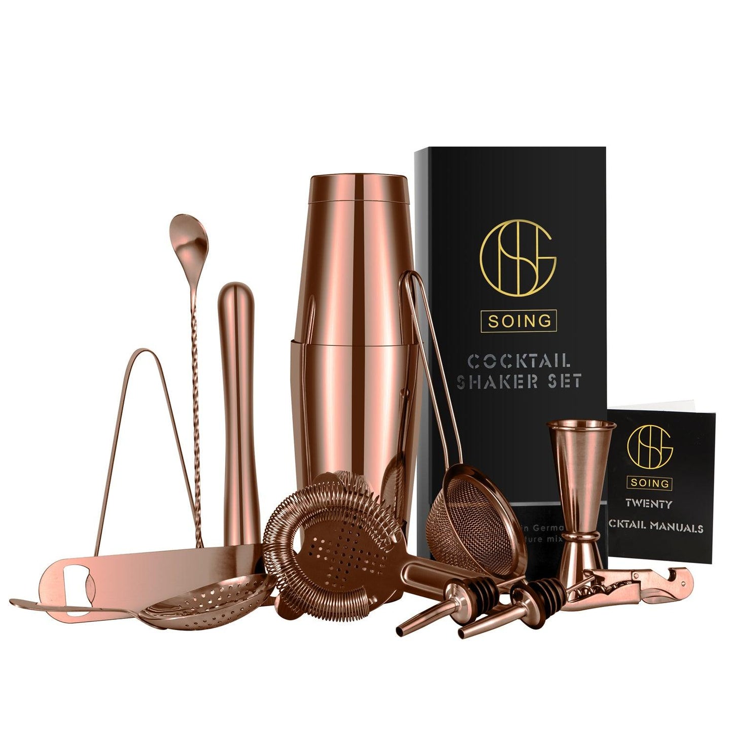 Soing 15-Piece Boston Bartender Kit (Rose Copper)