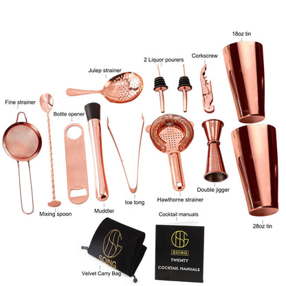 Soing 15-Piece Boston Bartender Kit (Rose Copper)