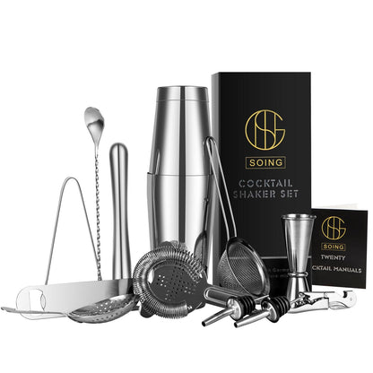 Soing 15-Piece Boston Bartender Kit (Silver)